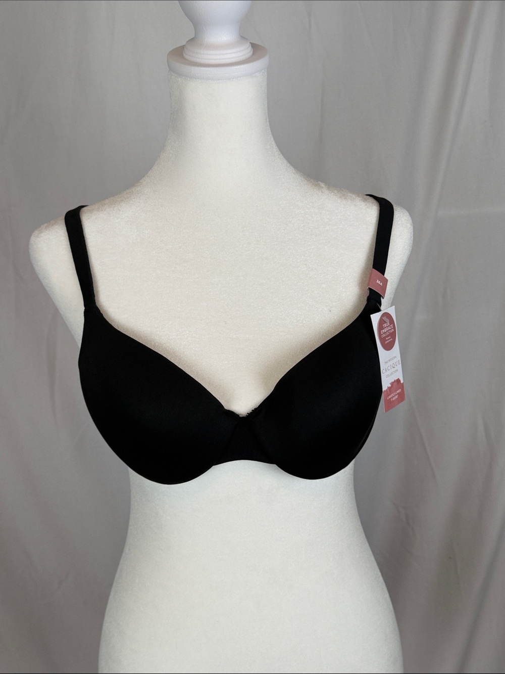 Women's Cacique Lightly Lined T-Shirt Underwire Padded Bra Black 36A NWT